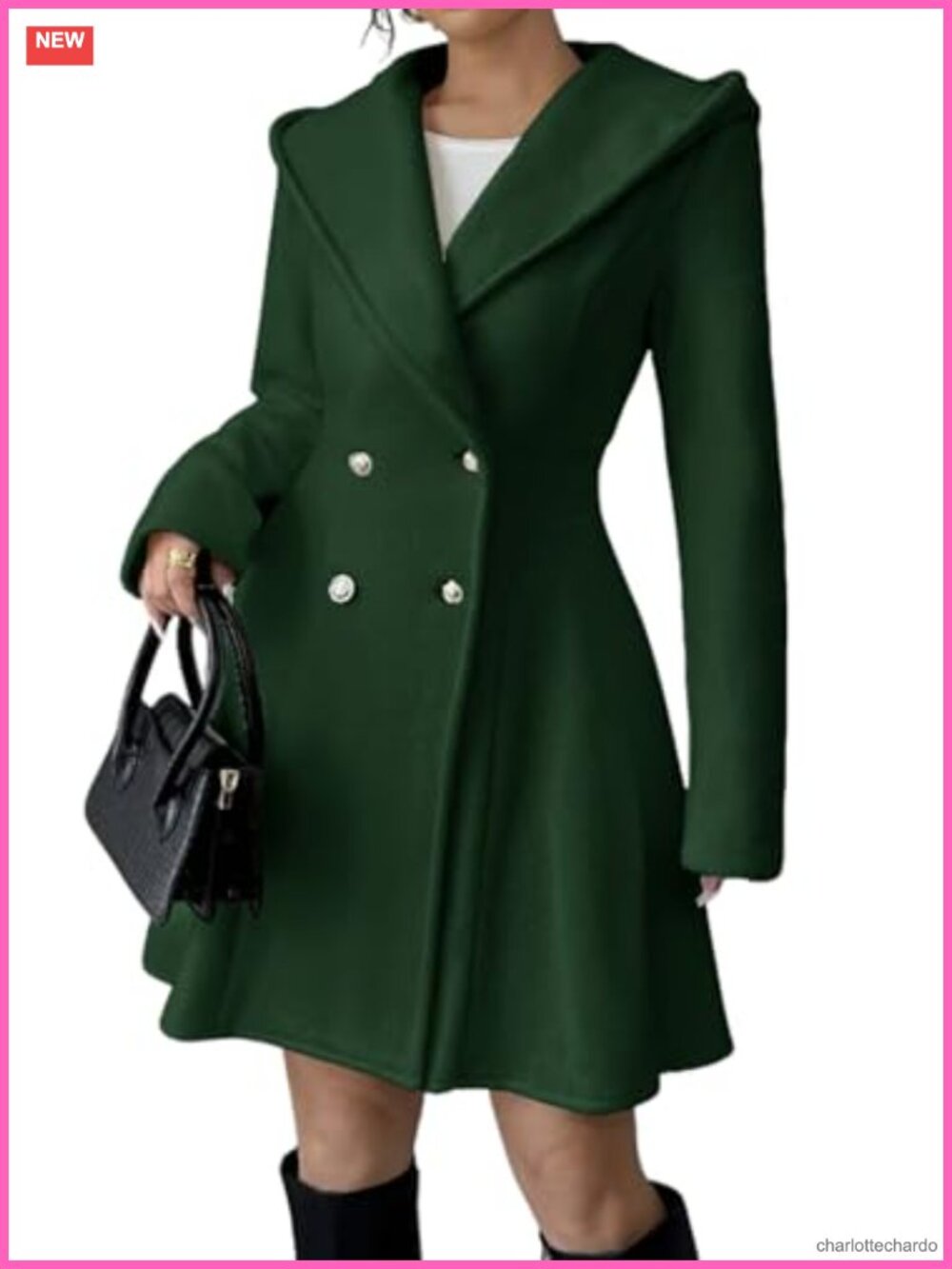 Women Winter Double Breasted Hooded Wool Coat A-Line Peacoat
